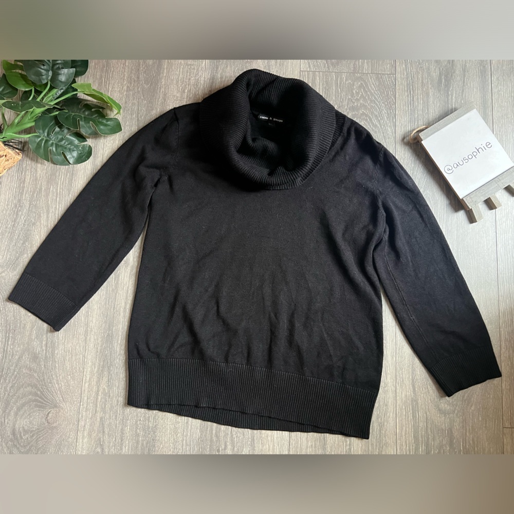 Cable & gauge Cowl neck turtleneck sweater in black size L